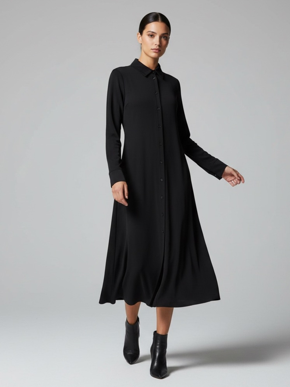 Amazon Essentials Black Long Sleeve Button-Front Shirt Dress XS